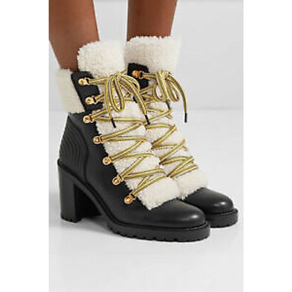 Christian Louboutin Yetita 70 Black Calf Leather Shearling Heel Combat Boot 36 - Picture 5 of 12
